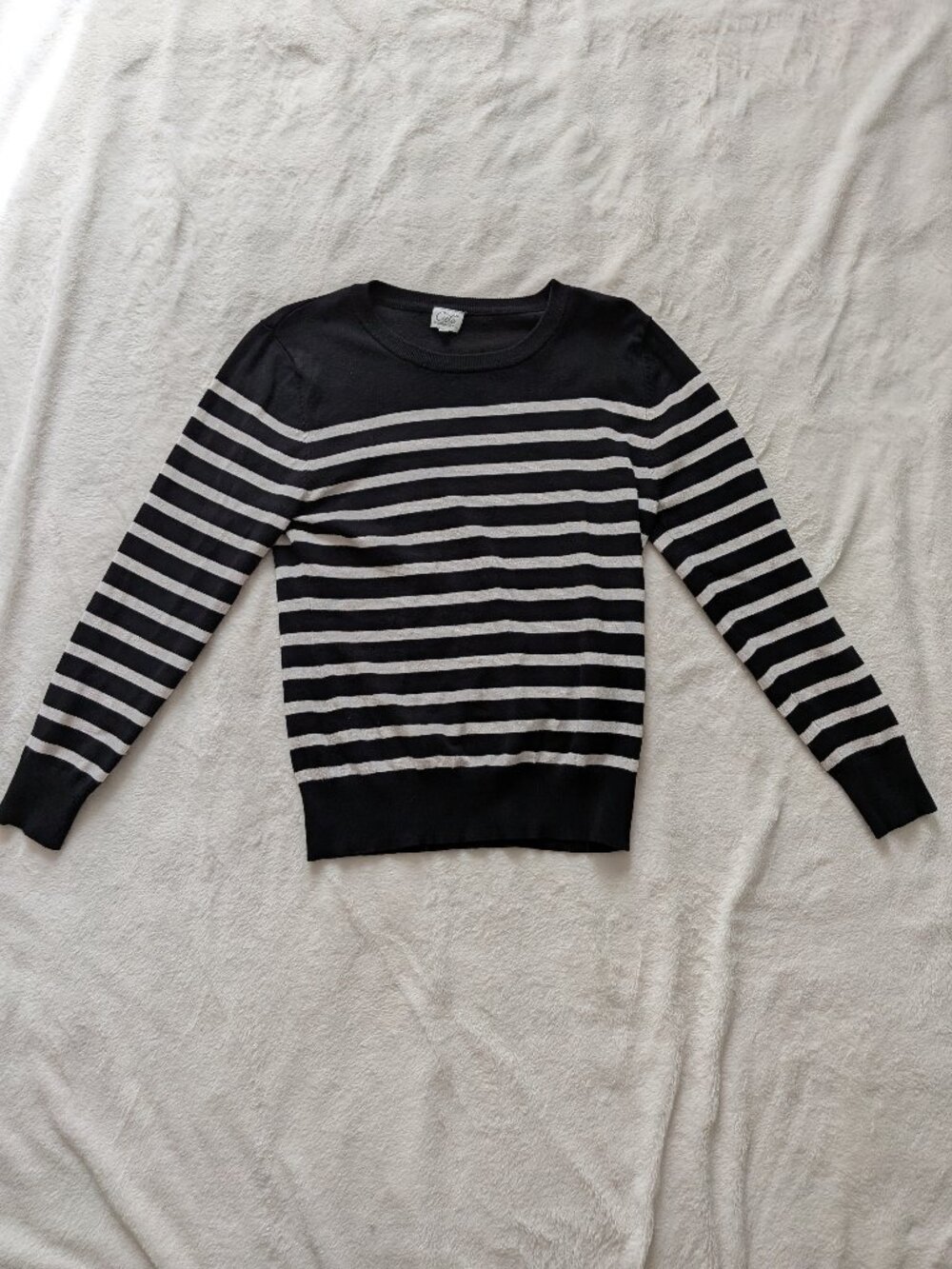 Minimalist Women's L Black White Striped Breton Knit Crewneck Sweater Capsule